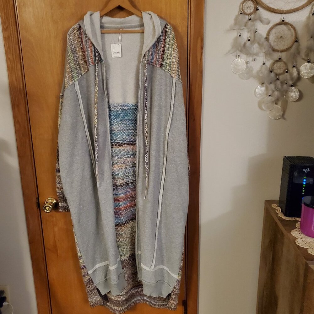 Free People Smiles Cardigan Womens XL NWT Rainbow Combo Hooded - Picture 5 of 7